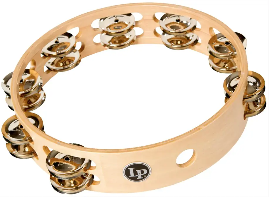 Produit De Marque LATIN PERCUSSION LP380B Tambourin 10" Sans Peau Nickel Double Rangee Bois