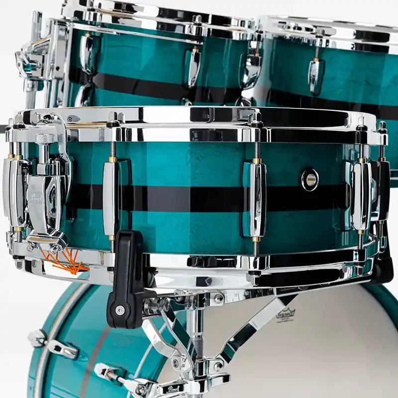 PEARL Masters Maple Pure Caisse Claire 14"x 6.5" Aqua Turquoise Stripe Authentique