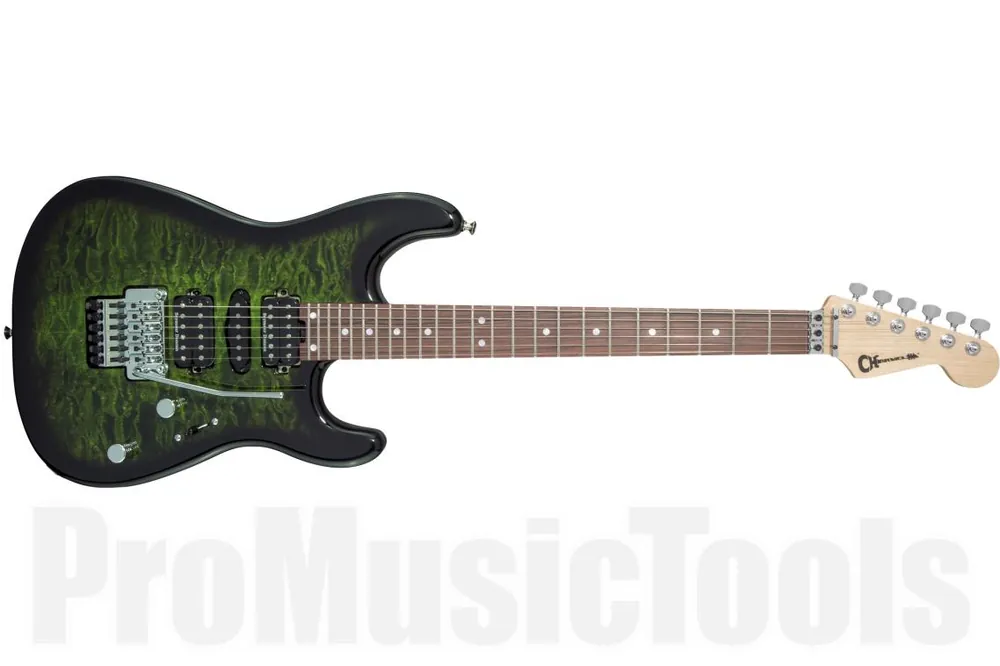 Vente Directe Charvel MJ San Dimas Style 1 HSH FR PF QM - Pau Ferro Fingerboard - Transparent Green Burst