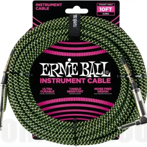 Ernie Ball 6077 Instrument Cable - Straight/Angle - Black/Green - 3m Expédié Aujourd'hui