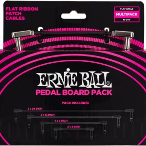 Ernie Ball 6224 Patch Cable - Flat - Angle/Angle - Black - Multi-Pack Retour Gratuit