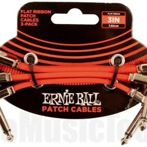 Ernie Ball 6401 Patch Cable - Flat - Angle/Angle - Red - 7,5cm - 3 Pack Livraison Express