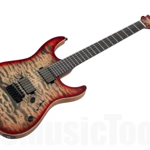 Mayones Aquila Elite V24 S 6 Custom Quilted Maple - Trans Jeans Black 2-Tone Red Burst Gloss Expédié Aujourd'hui