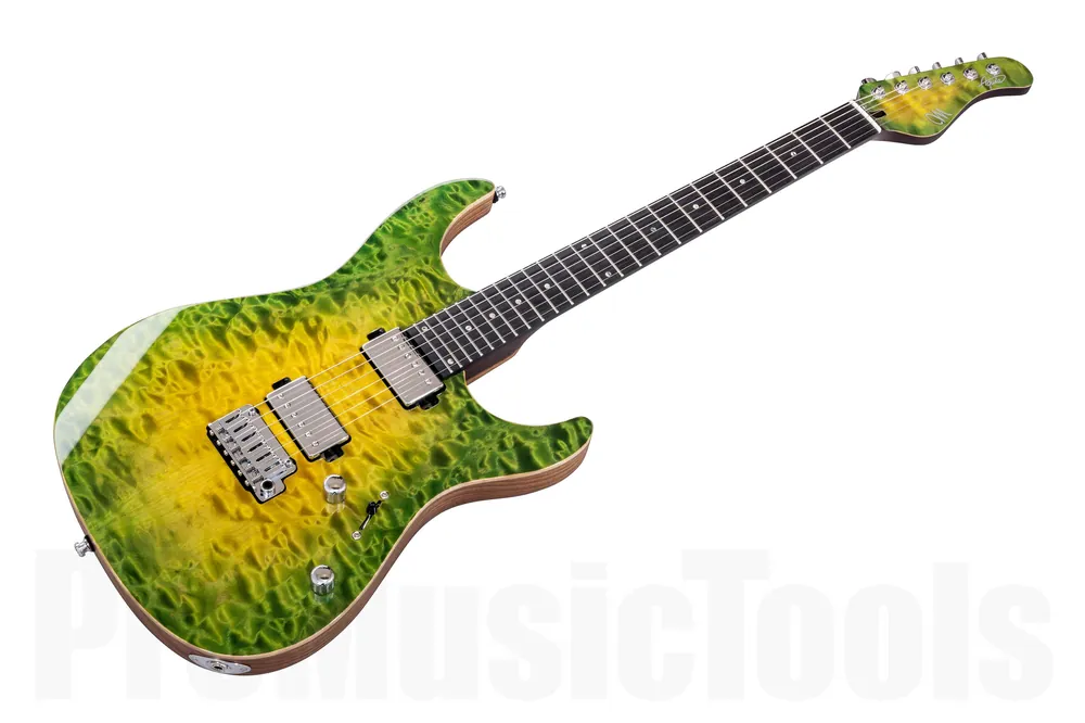 Jusqu'à Épuisement Des Stocks Mayones Aquila Elite V24 S 6 Custom Quilted Maple - Trans Yellow Fade Green Burst Out Gloss
