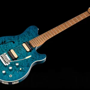 Music Man USA Axis Super Sport Semi-Hollow Body Trem Piezo NB - PDN Neptune Blue Roasted Neck Limited Edition MN Pas Cher