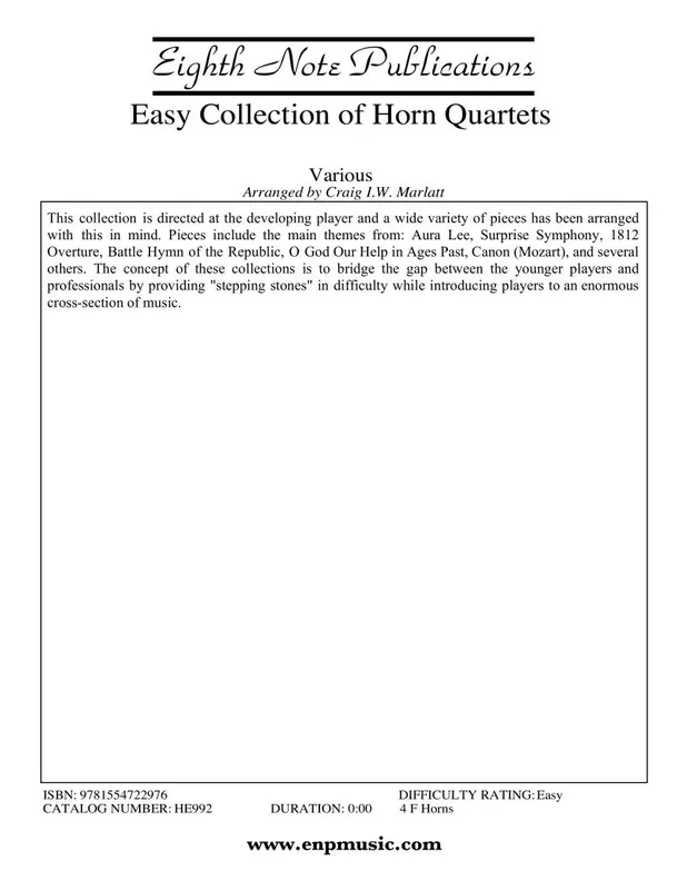 Promotion Eighth Note Publications Easy Collection of F Horn Quartets - Marlatt - 4 F Horn