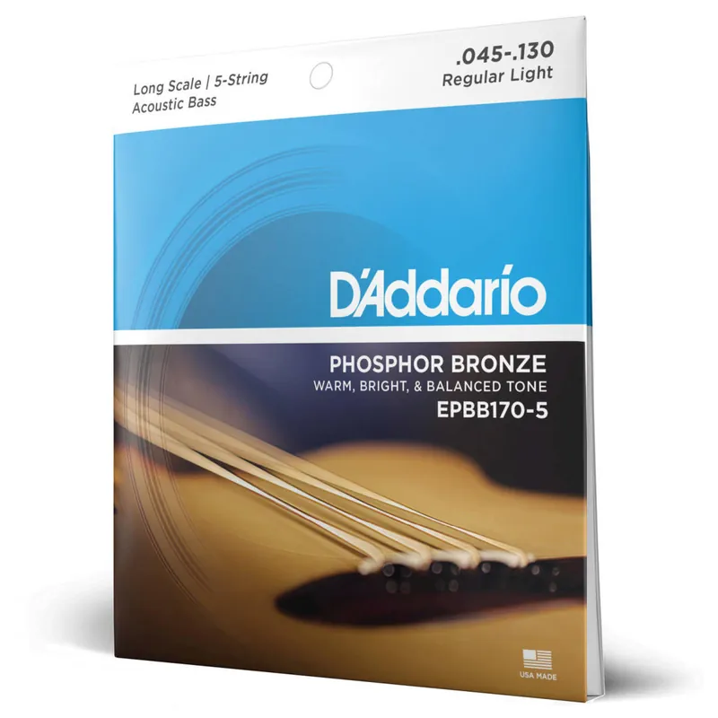Meilleure Vente D‘Addario EPBB170-5 Phosphor Bronze 5-String Acoustic Bass Strings Long Scale 45-130