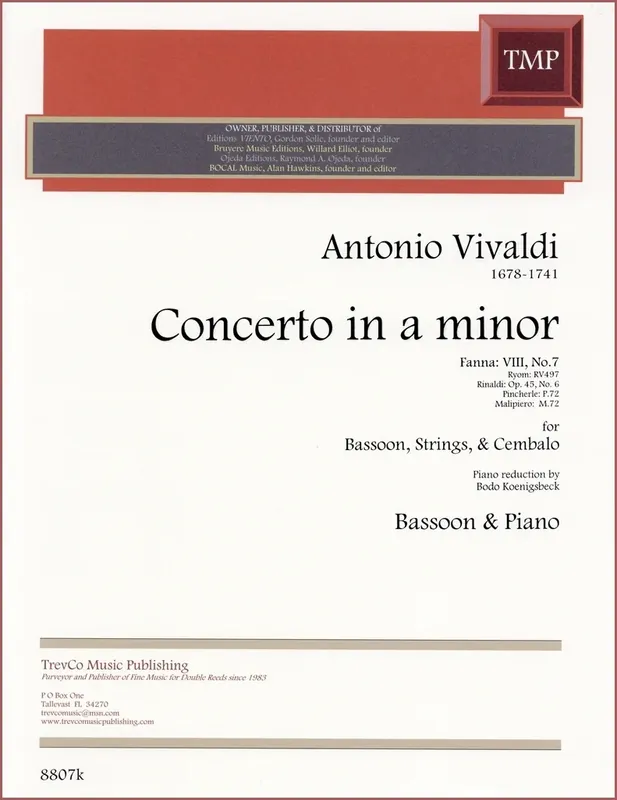 Trevco Music Concerto in a minor, F8 7, RV497 - Vivaldi/Cramer - Bassoon/Piano - Book Meilleure Vente