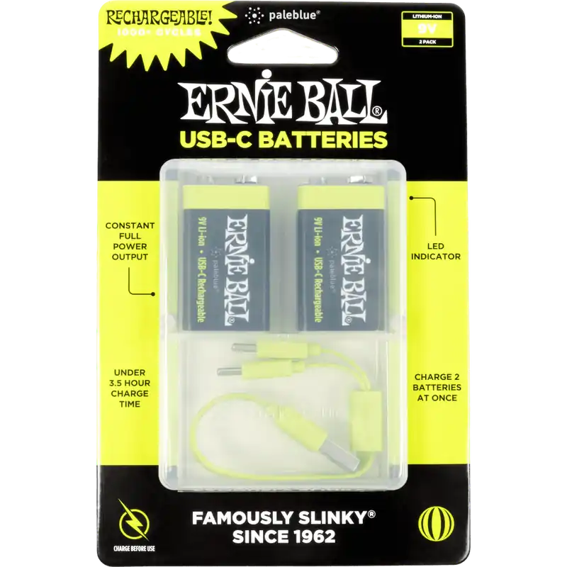 Retour Gratuit Ernie Ball USB-C Rechargeable 9v Battery by Paleblue (2 Pack)