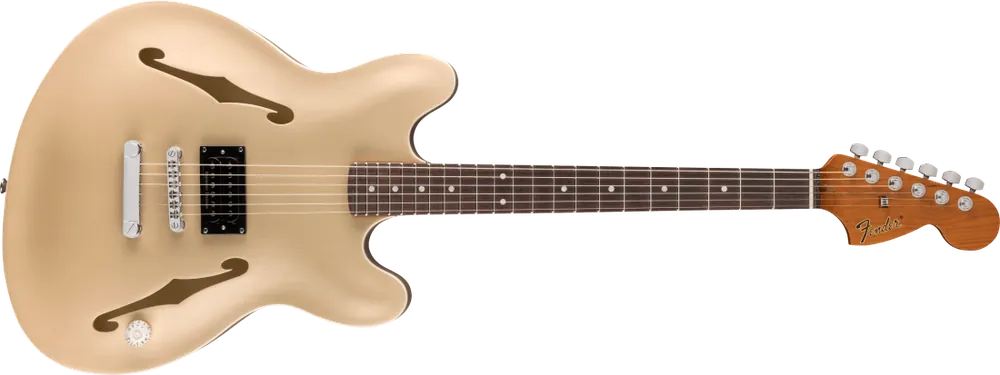 Bon Marché Fender Tom DeLonge Starcaster, Rosewood Fingerboard, Chrome Hardware - Satin Shoreline Gold